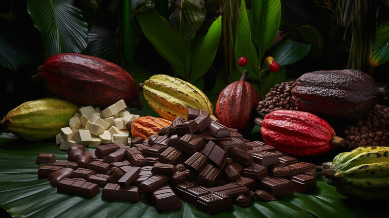 Comptoir de différents type de fêves de chocolat