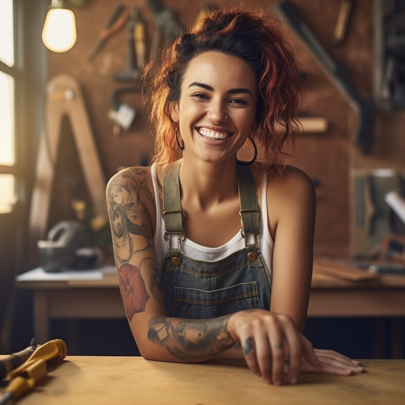 Jeune femme souriante dans un atelier