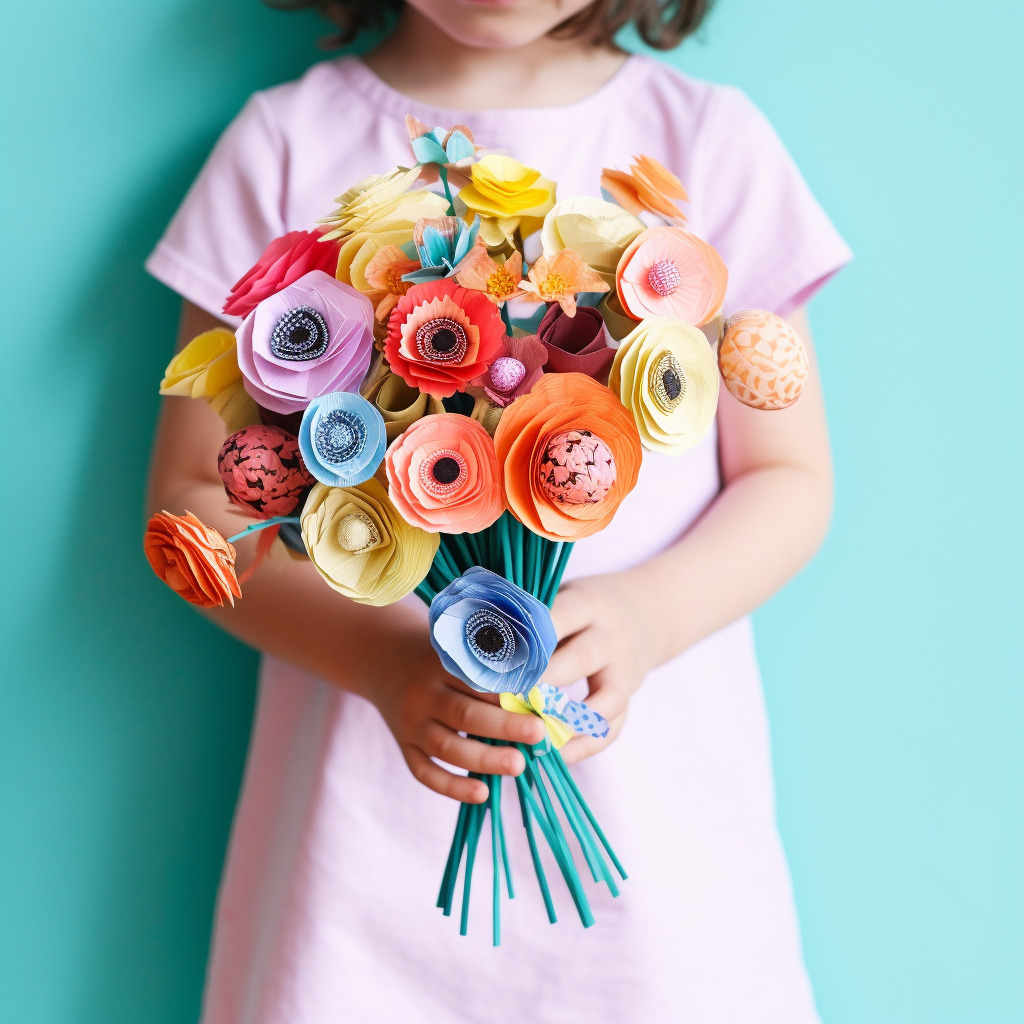 Petite fille qui tiens un bouquet de fleurs