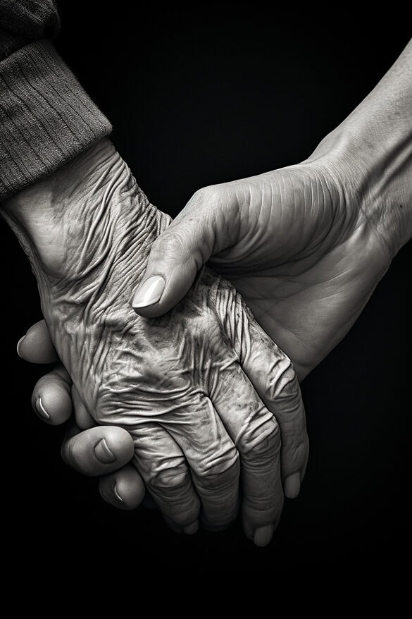 Malade d'Alzheimer et aidant se tenant la main